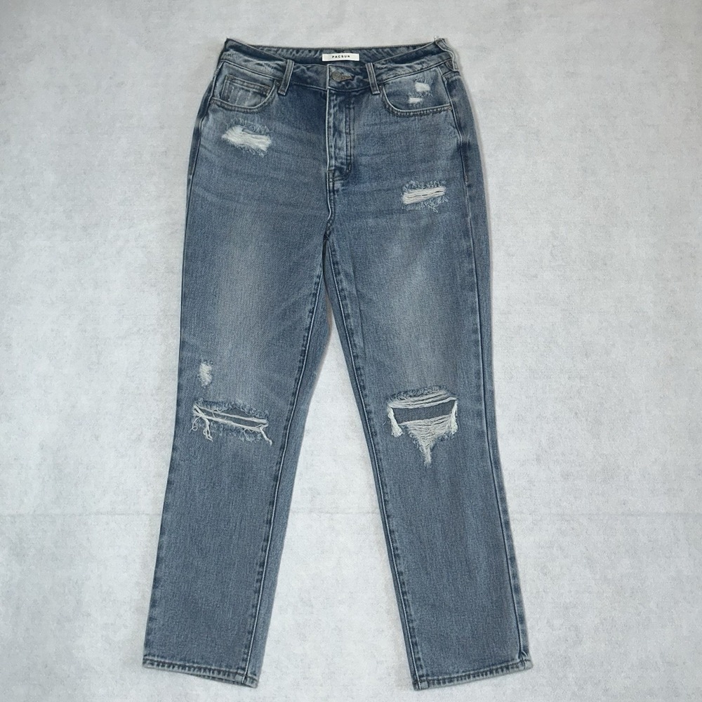 PacSun Mom Jeans - Women's Size 27‎ - Blue Denim Distressed Straight Leg (28X27)